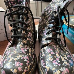Dr. Martens Black and Pink Combat Boots with Floral Print
